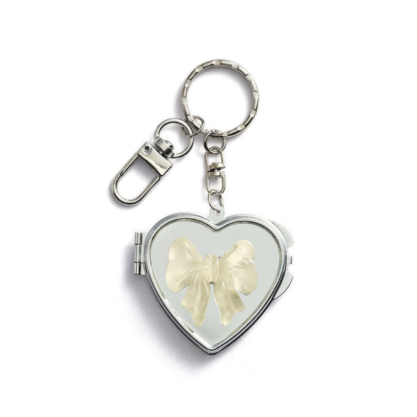 Cream Bow Mirror Keychain Bag Charm