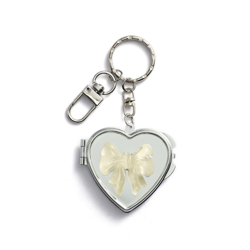 Cream Bow Mirror Keychain Bag Charm