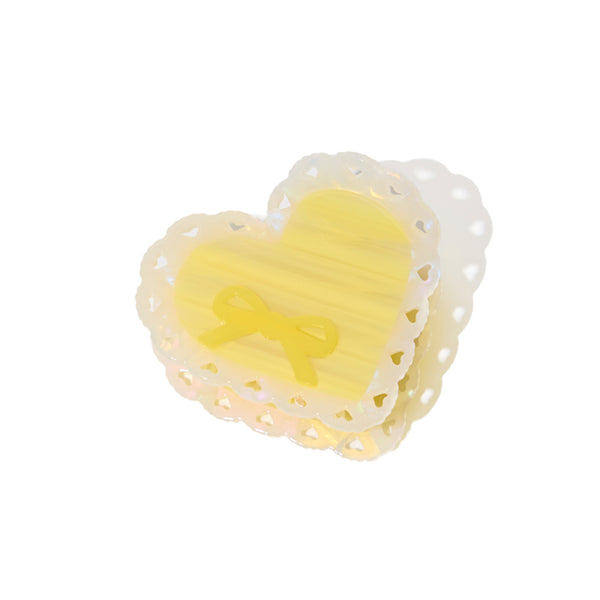 Laced Heart Hair Claw in Yellow Bowknot