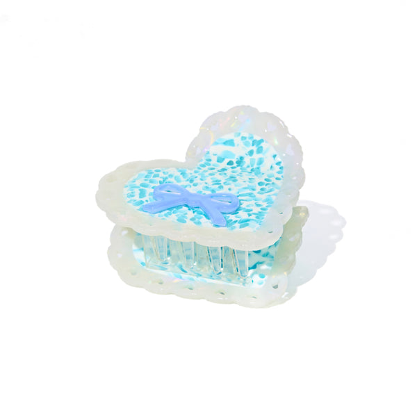 Laced Heart Hair Claw in Blue Bowknot