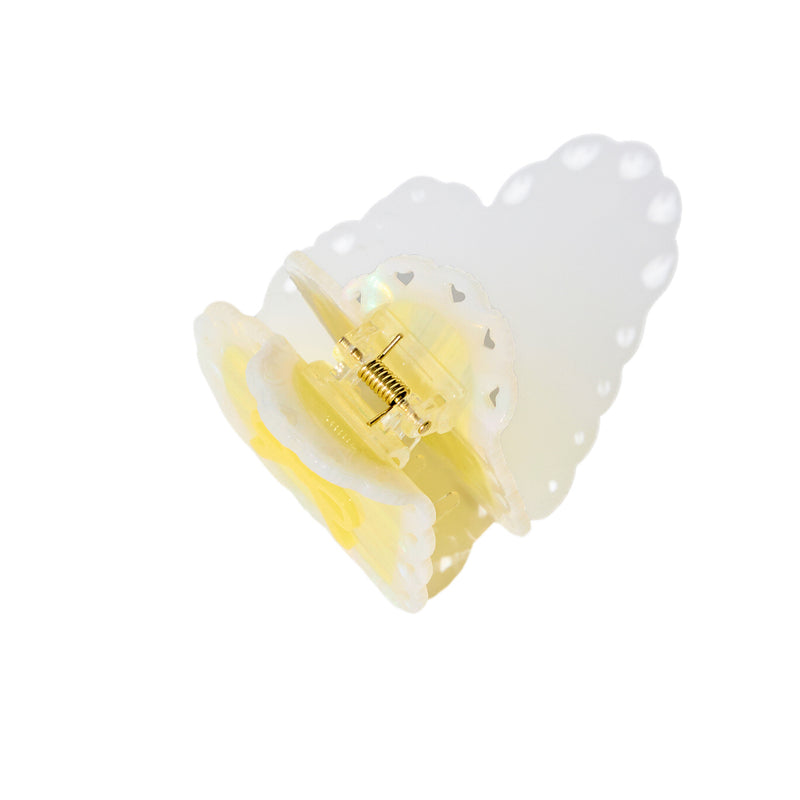 Laced Heart Hair Claw in Yellow Bowknot