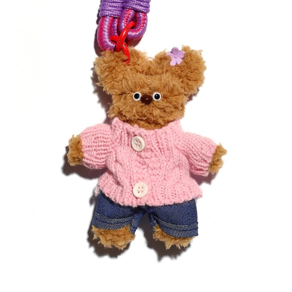 Bear in Pink Sweater Starry Bag Charm Keychain