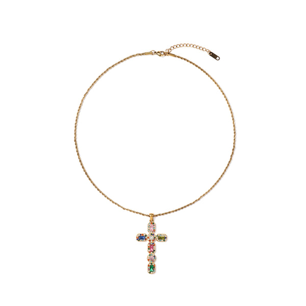 Gleaming Gemstone Cross Necklace