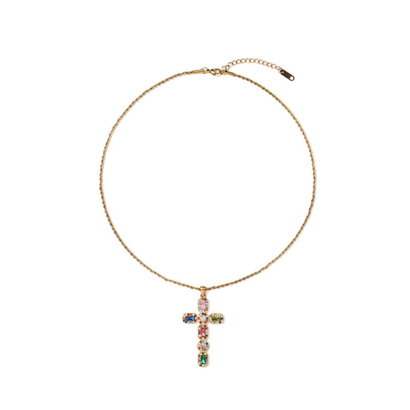 Gleaming Gemstone Cross Necklace