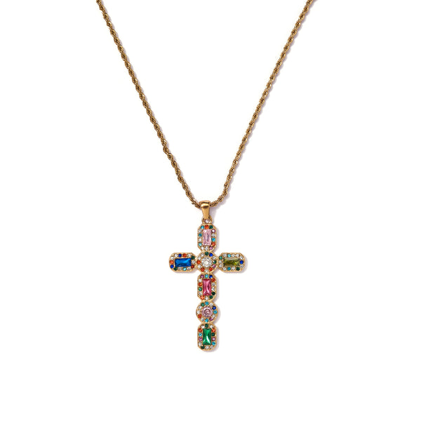 Gleaming Gemstone Cross Necklace