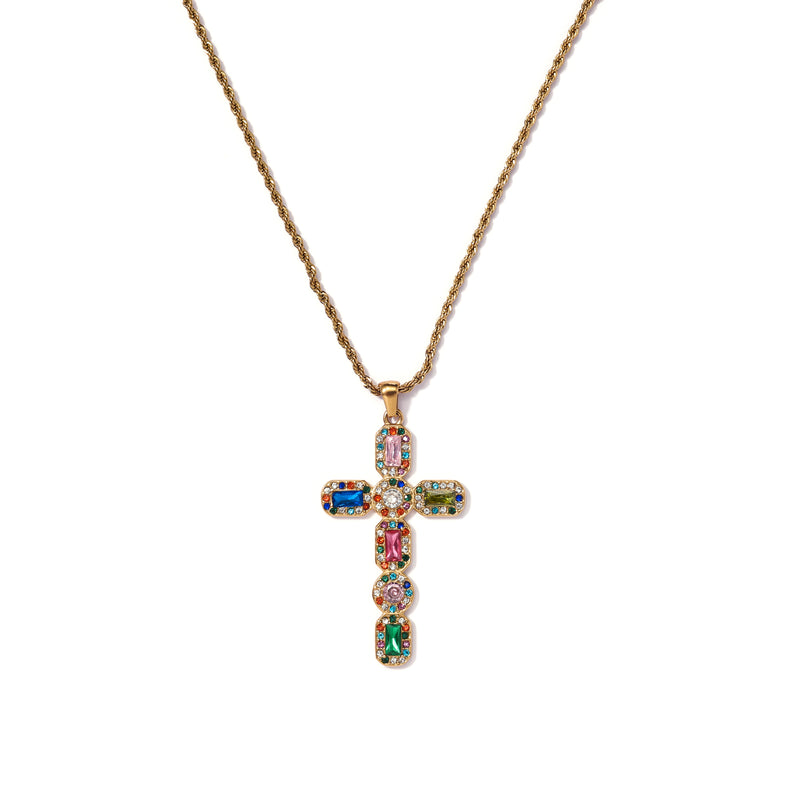 Gleaming Gemstone Cross Necklace