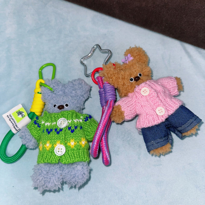 Bear in Pink Sweater Starry Bag Charm Keychain