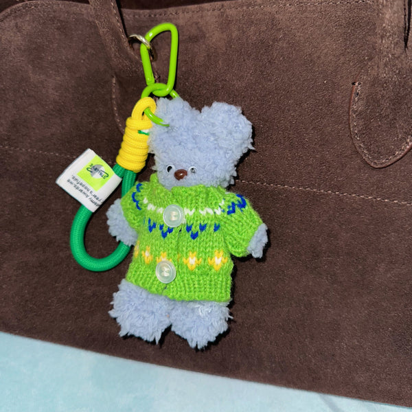 Bear in Green Sweater Bag Charm Keychain