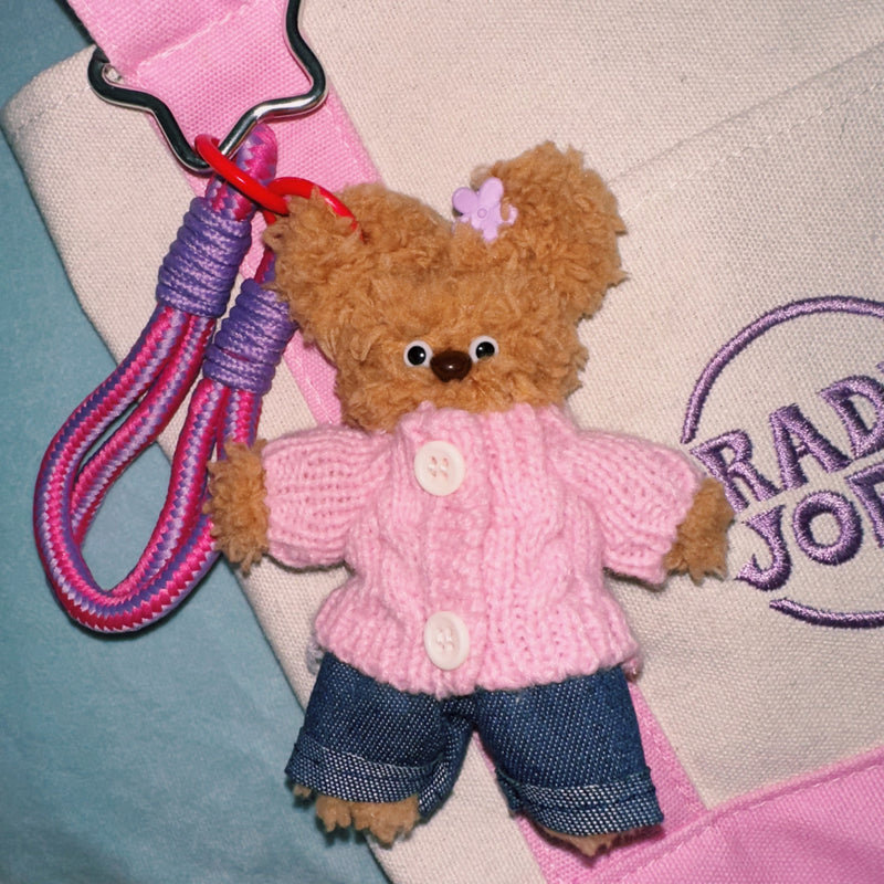 Bear in Pink Sweater Starry Bag Charm Keychain
