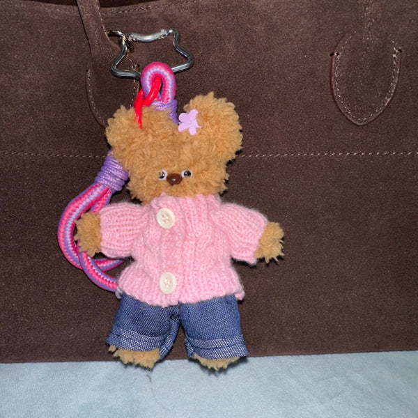 Bear in Pink Sweater Starry Bag Charm Keychain