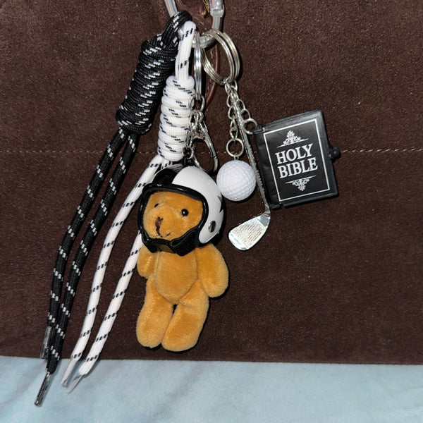 Teddy the Golfer Bag Charm Keychain