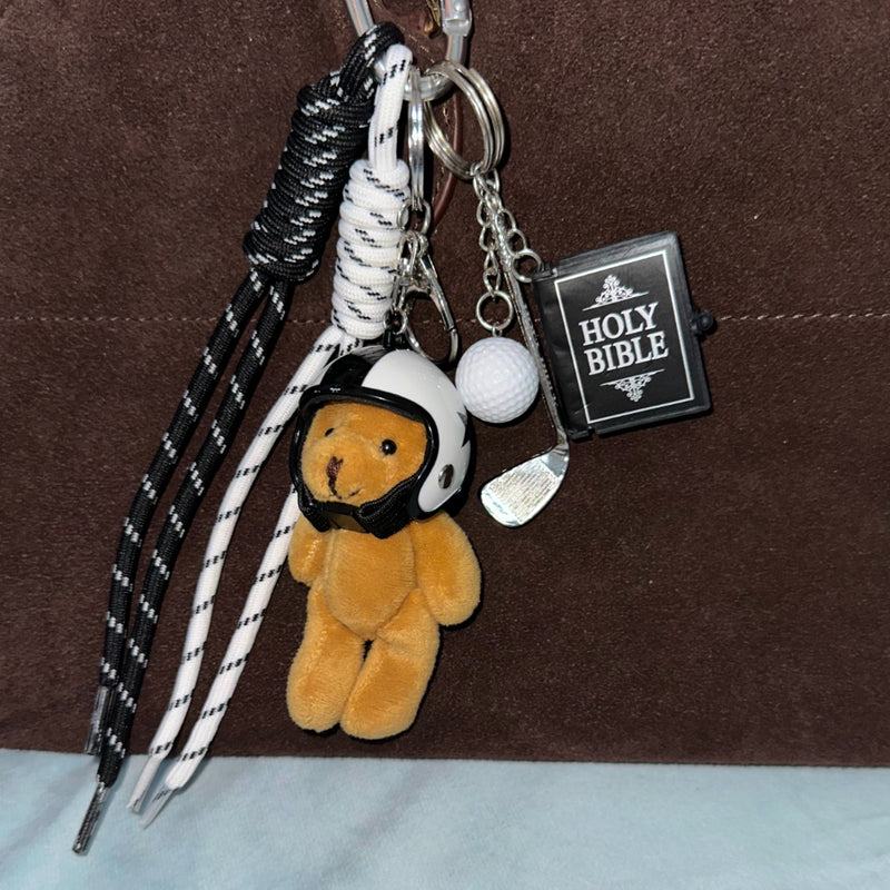 Teddy the Golfer Bag Charm Keychain