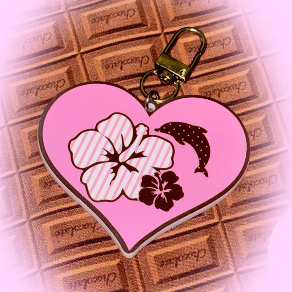 Hibiscus Heart Bag Charm Keychain