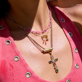 Gleaming Gemstone Cross Necklace