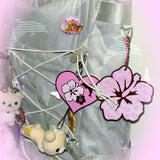 Hibiscus Heart Bag Charm Keychain