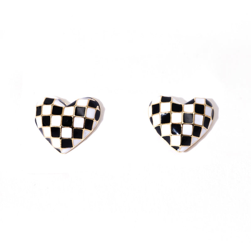 Checkered Heart Earrings