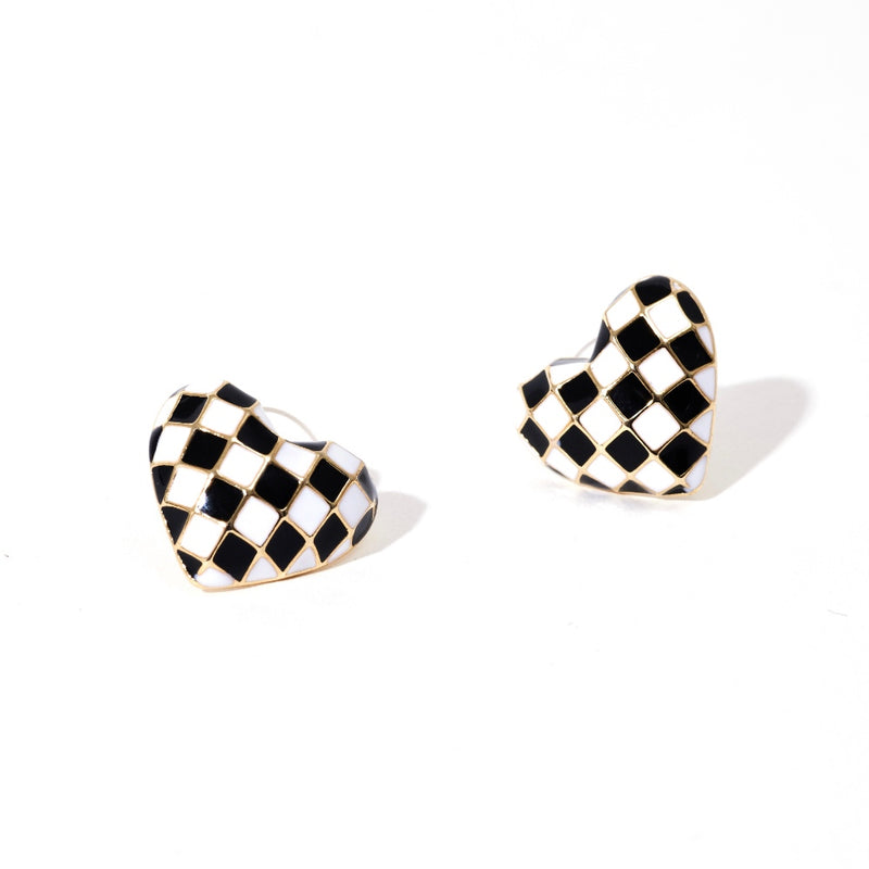 Checkered Heart Earrings